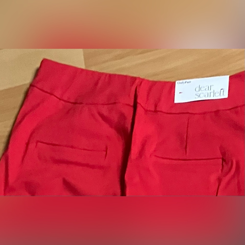 RED HIGH-RISE RAYON BLEND WIDE LEG CROPPED PANTS: Size Small - Picture 6 of 7